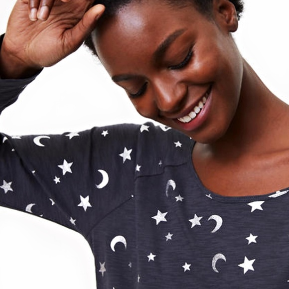 LOFT Grey Moon & Star Silver Foil Long Sleeve Tee Shirt - Picture 3 of 5
